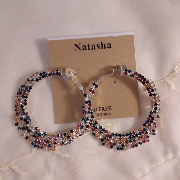 Natasha Couture Jewelry - Silver Tone Hoop Dangle Pierce Earrings Natasha